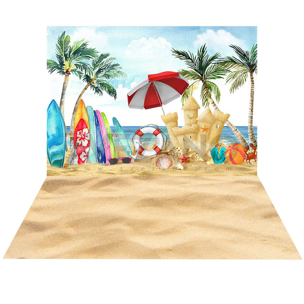 Avezano Summer Beach Surfboard 2 pcs Set Backdrop-AVEZANO